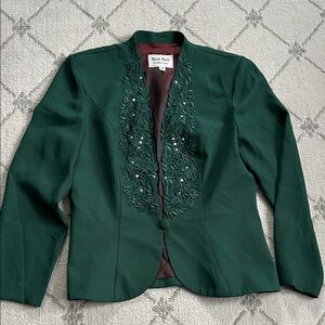 Nah Nah Vintage Women's Elegant Jeweled Green One Button Blazer